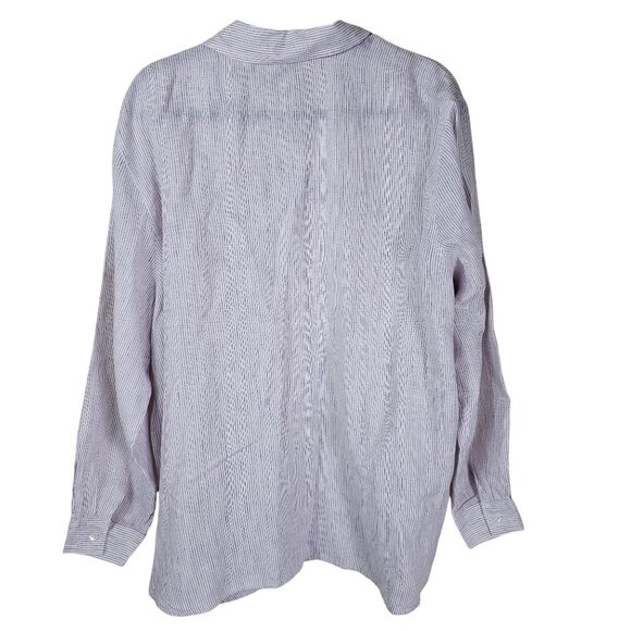 J. Jill White & Purple Striped Linen Button-Up Shirt XL Long Sleeve Coastal - Picture 2 of 9